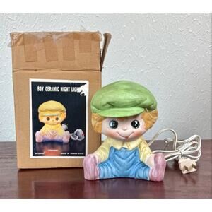 Ceramic Boy Night Light Interpur 1970s Plug In Lamp